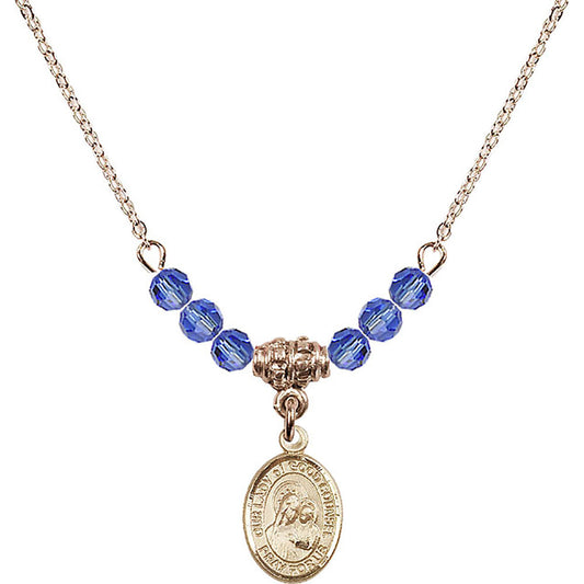 14kt Gold Filled Our Lady of Good Counsel Birthstone Necklace with Sapphire Beads - 9287