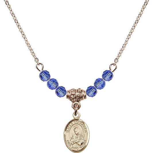 14kt Gold Filled Mater Dolorosa Birthstone Necklace with Sapphire Beads - 9290