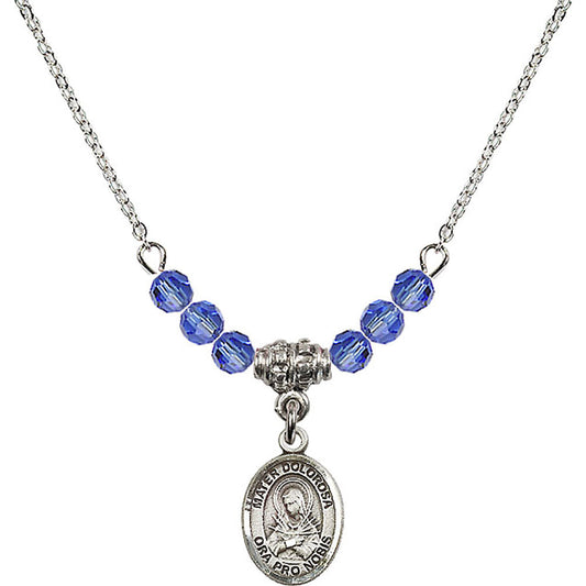 Sterling Silver Mater Dolorosa Birthstone Necklace with Sapphire Beads - 9290