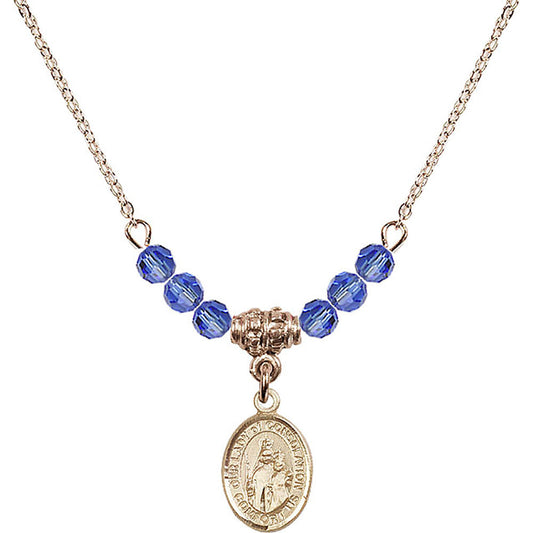 14kt Gold Filled Our Lady of Consolation Birthstone Necklace with Sapphire Beads - 9292