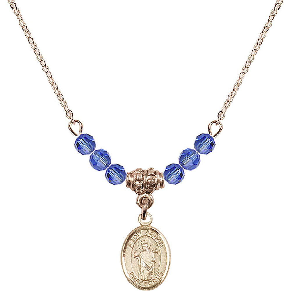 14kt Gold Filled Saint Aedan of Ferns Birthstone Necklace with Sapphire Beads - 9293