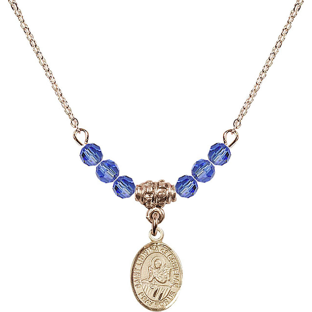 14kt Gold Filled Saint Lidwina of Schiedam Birthstone Necklace with Sapphire Beads - 9297