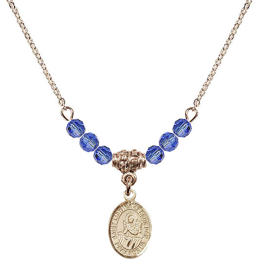 14kt Gold Filled Saint Lidwina of Schiedam Birthstone Necklace with Sapphire Beads - 9297