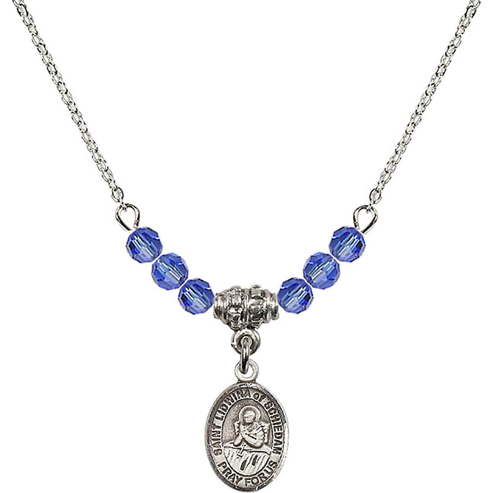 Sterling Silver Saint Lidwina of Schiedam Birthstone Necklace with Sapphire Beads - 9297