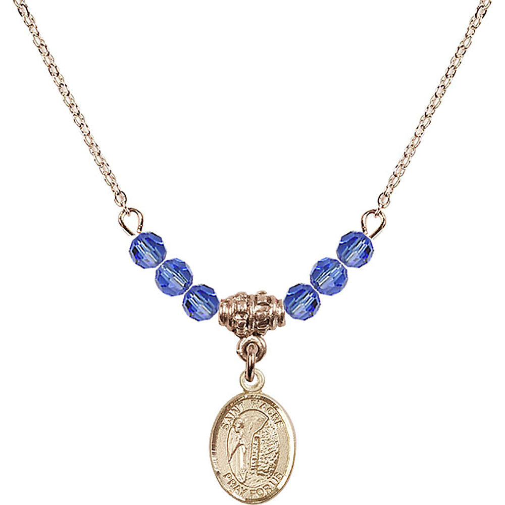 14kt Gold Filled Saint Fiacre Birthstone Necklace with Sapphire Beads - 9298