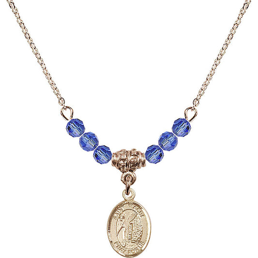 14kt Gold Filled Saint Fiacre Birthstone Necklace with Sapphire Beads - 9298
