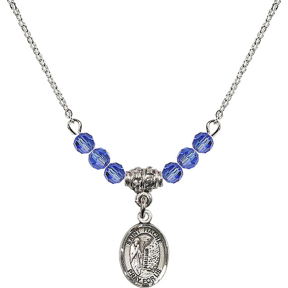 Sterling Silver Saint Fiacre Birthstone Necklace with Sapphire Beads - 9298