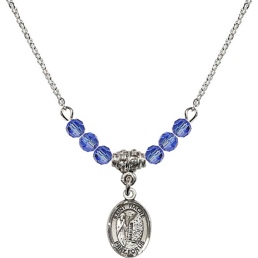 Sterling Silver Saint Fiacre Birthstone Necklace with Sapphire Beads - 9298