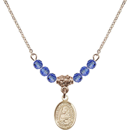 14kt Gold Filled Our Lady of Prompt Succor Birthstone Necklace with Sapphire Beads - 9299