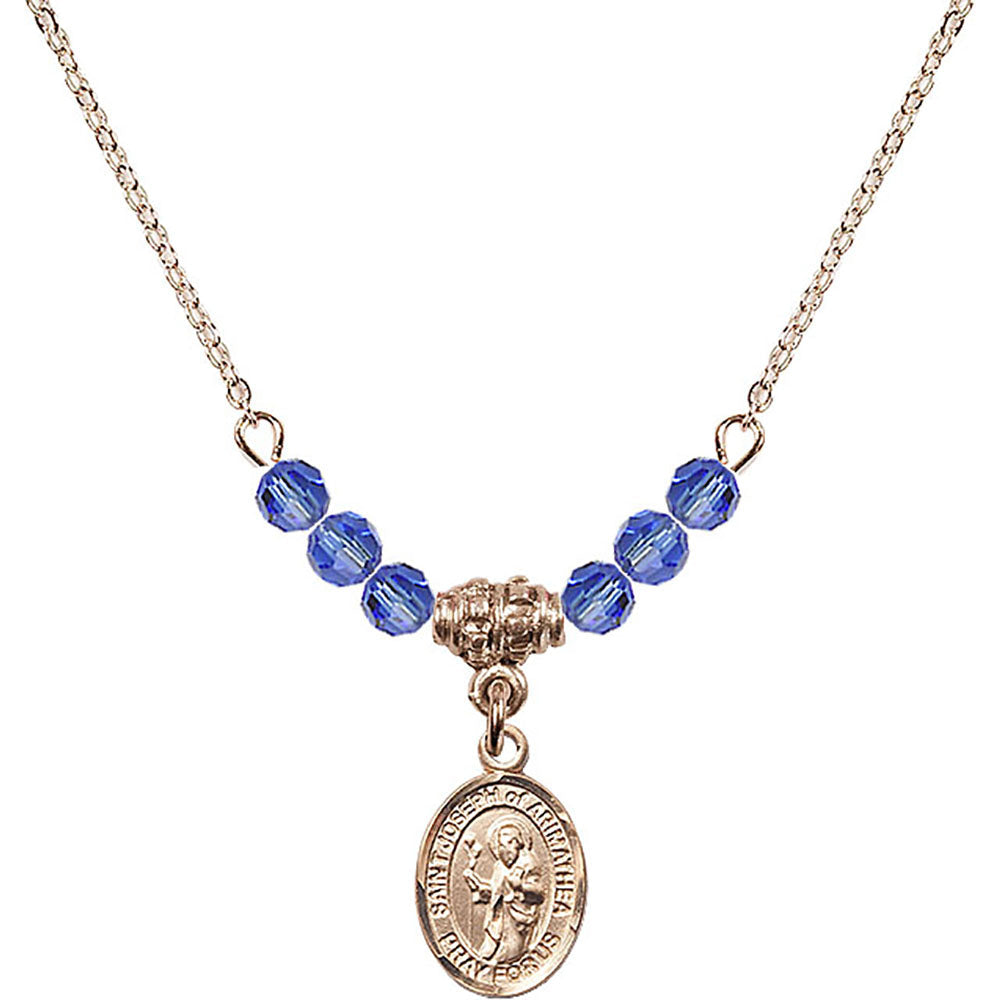 14kt Gold Filled Saint Joseph of Arimathea Birthstone Necklace with Sapphire Beads - 9300