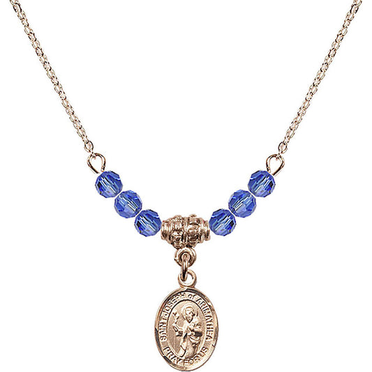 14kt Gold Filled Saint Joseph of Arimathea Birthstone Necklace with Sapphire Beads - 9300