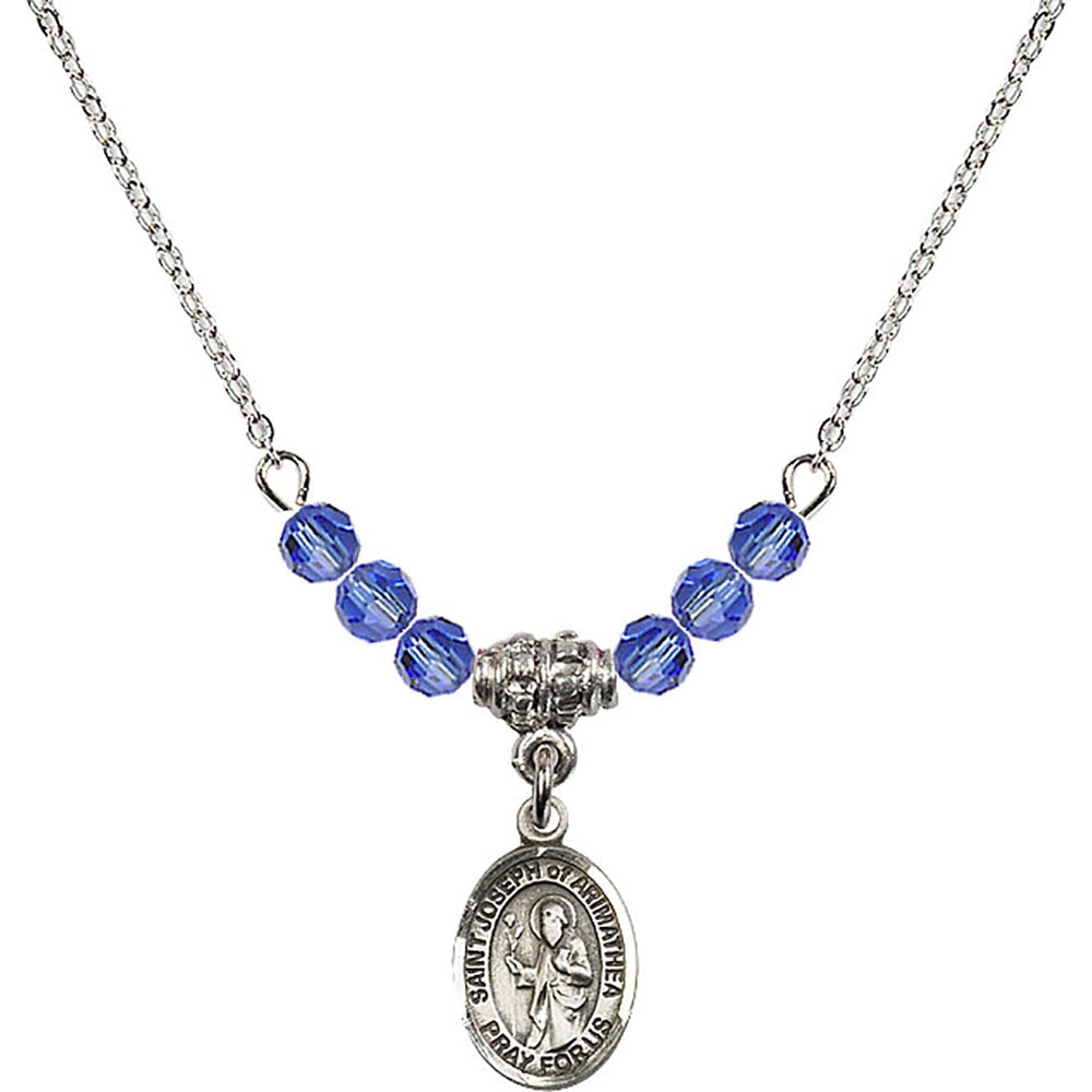Sterling Silver Saint Joseph of Arimathea Birthstone Necklace with Sapphire Beads - 9300