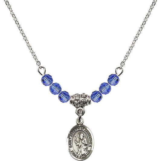 Sterling Silver Saint Joseph of Arimathea Birthstone Necklace with Sapphire Beads - 9300