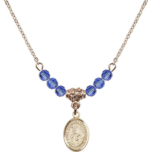 14kt Gold Filled Saint Margaret of Cortona Birthstone Necklace with Sapphire Beads - 9301