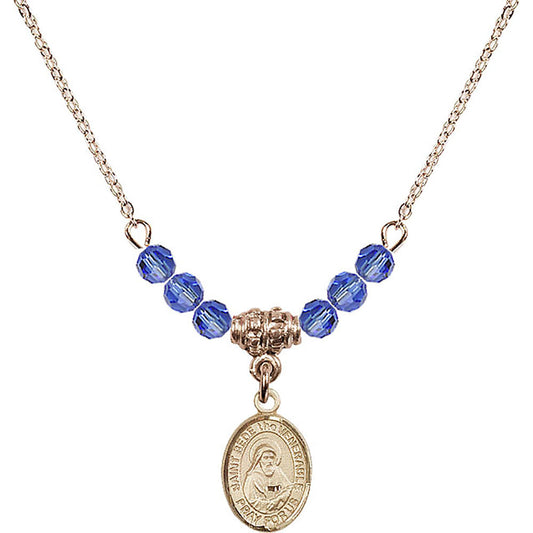 14kt Gold Filled Saint Bede the Venerable Birthstone Necklace with Sapphire Beads - 9302