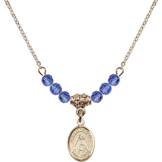 14kt Gold Filled Our Lady of Olives Birthstone Necklace with Sapphire Beads - 9303