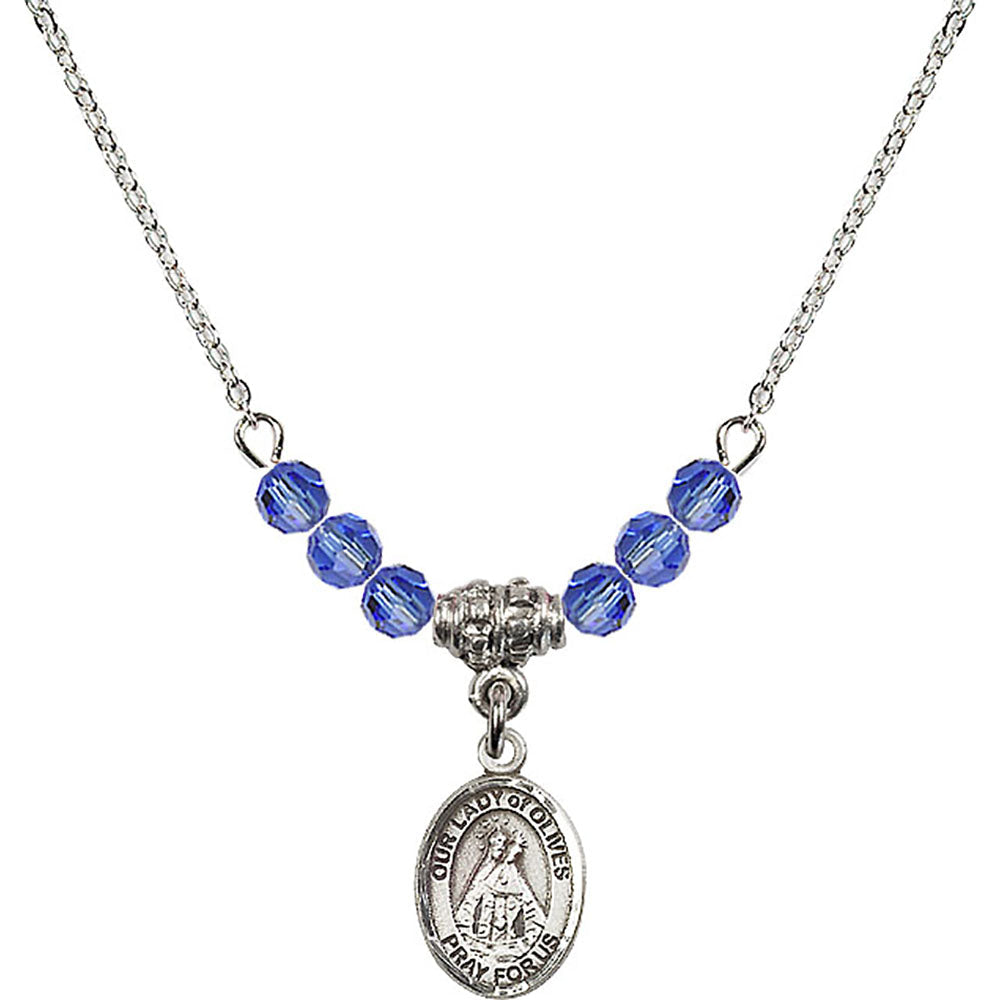 Sterling Silver Our Lady of Olives Birthstone Necklace with Sapphire Beads - 9303