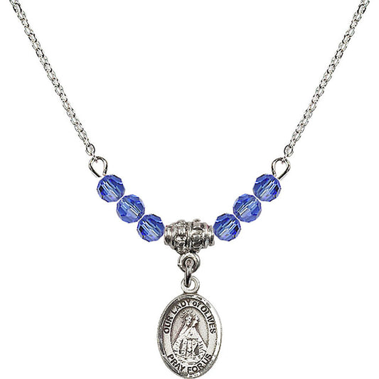 Sterling Silver Our Lady of Olives Birthstone Necklace with Sapphire Beads - 9303