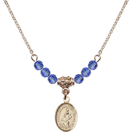 14kt Gold Filled Saint Thomas of Villanova Birthstone Necklace with Sapphire Beads - 9304
