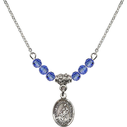 Sterling Silver Saint Thomas of Villanova Birthstone Necklace with Sapphire Beads - 9304