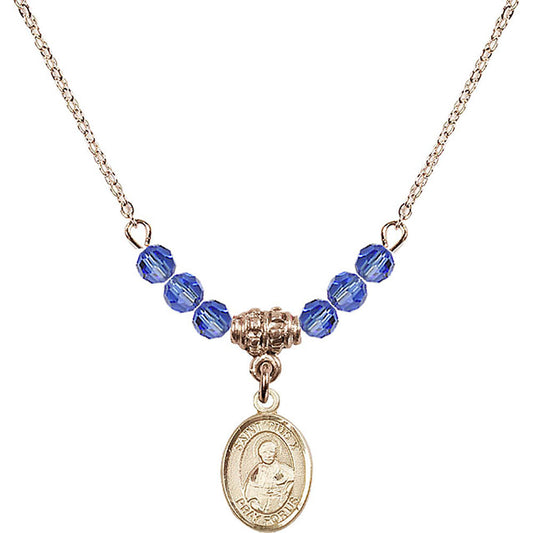 14kt Gold Filled Saint Pius X Birthstone Necklace with Sapphire Beads - 9305