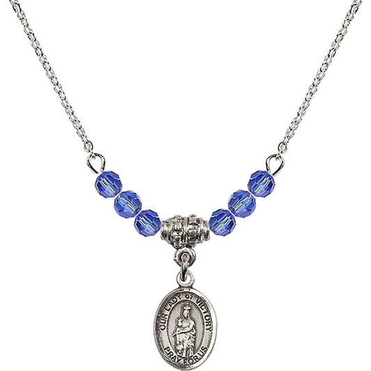 Sterling Silver Our Lady of Victory Birthstone Necklace with Sapphire Beads - 9306