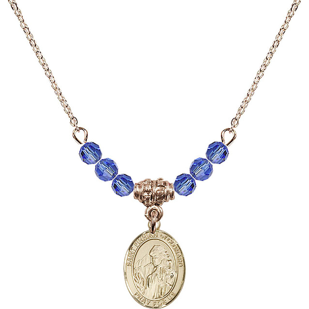 14kt Gold Filled Saint Finnian of Clonard Birthstone Necklace with Sapphire Beads - 9308