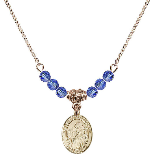 14kt Gold Filled Saint Finnian of Clonard Birthstone Necklace with Sapphire Beads - 9308