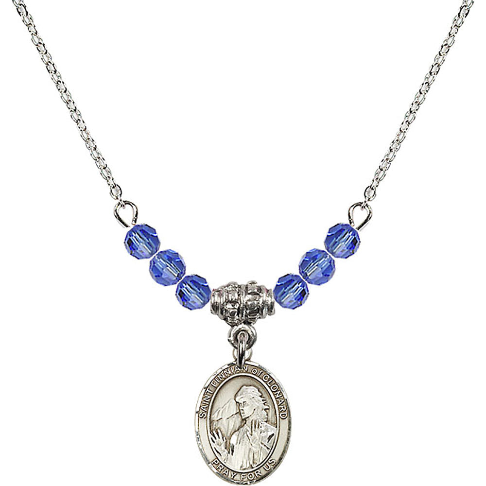 Sterling Silver Saint Finnian of Clonard Birthstone Necklace with Sapphire Beads - 9308
