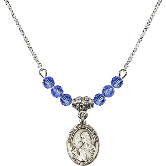 Sterling Silver Saint Finnian of Clonard Birthstone Necklace with Sapphire Beads - 9308