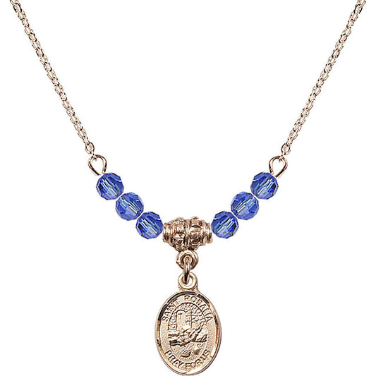 14kt Gold Filled Saint Rosalia Birthstone Necklace with Sapphire Beads - 9309