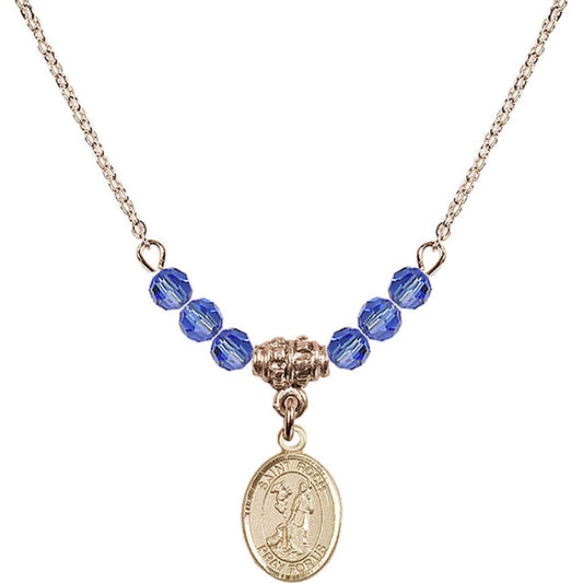 14kt Gold Filled Saint Roch Birthstone Necklace with Sapphire Beads - 9310