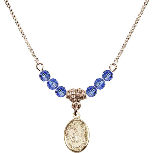 14kt Gold Filled Saint Elizabeth of the Visitation Birthstone Necklace with Sapphire Beads - 9311