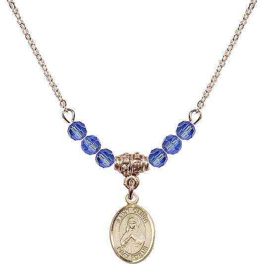 14kt Gold Filled Saint Olivia Birthstone Necklace with Sapphire Beads - 9312