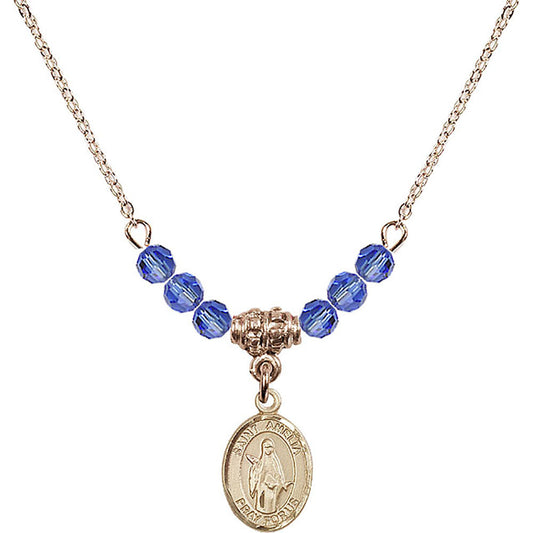 14kt Gold Filled Saint Amelia Birthstone Necklace with Sapphire Beads - 9313