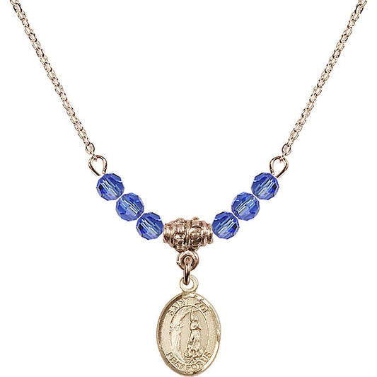 14kt Gold Filled Saint Zoe of Rome Birthstone Necklace with Sapphire Beads - 9314