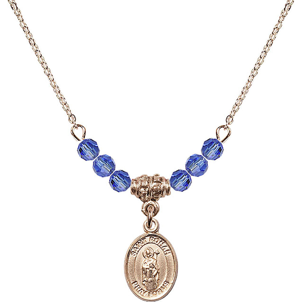 14kt Gold Filled Saint Ronan Birthstone Necklace with Sapphire Beads - 9315