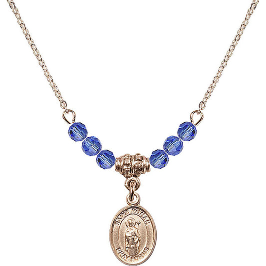14kt Gold Filled Saint Ronan Birthstone Necklace with Sapphire Beads - 9315