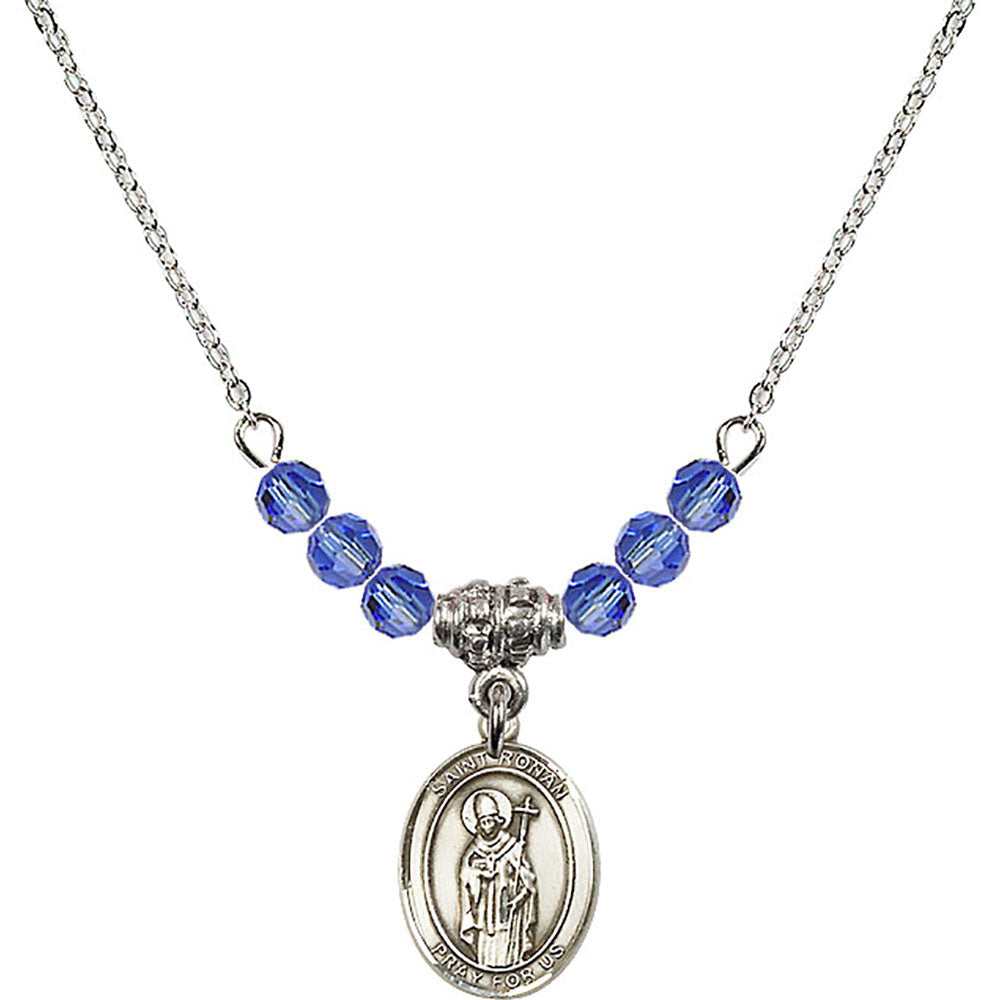 Sterling Silver Saint Ronan Birthstone Necklace with Sapphire Beads - 9315