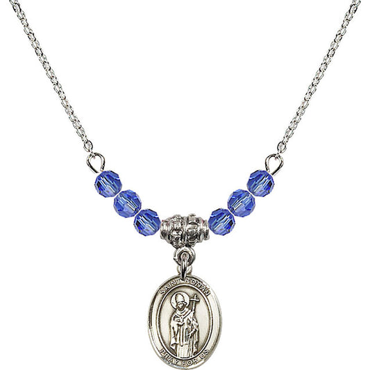 Sterling Silver Saint Ronan Birthstone Necklace with Sapphire Beads - 9315