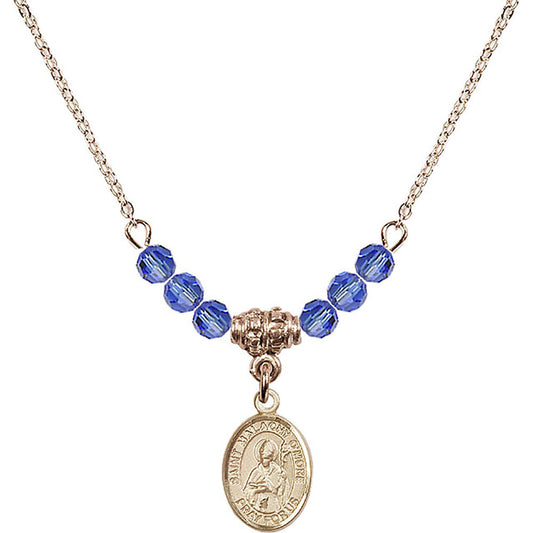 14kt Gold Filled Saint Malachy O'More Birthstone Necklace with Sapphire Beads - 9316