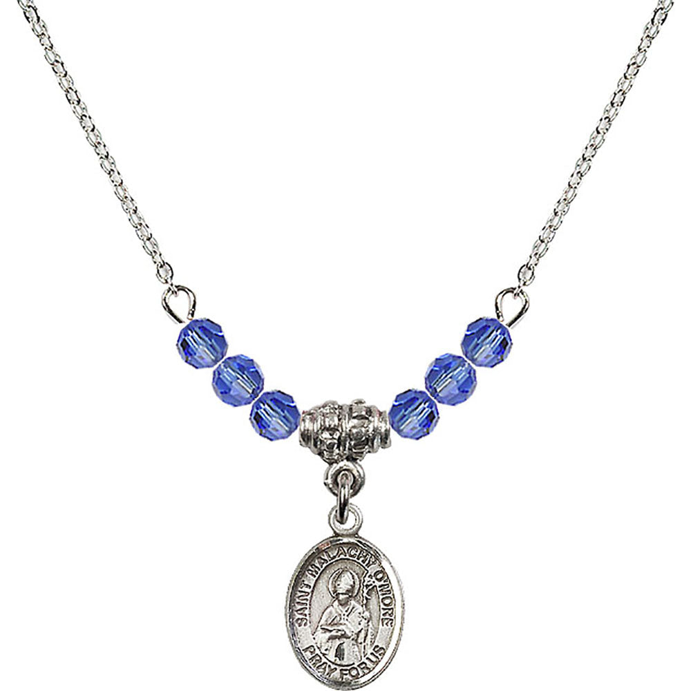 Sterling Silver Saint Malachy O'More Birthstone Necklace with Sapphire Beads - 9316