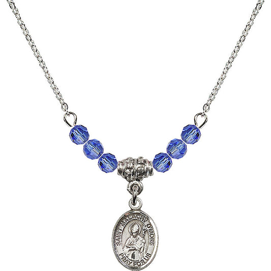 Sterling Silver Saint Malachy O'More Birthstone Necklace with Sapphire Beads - 9316