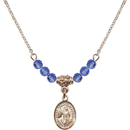 14kt Gold Filled Saint Anthony of Egypt Birthstone Necklace with Sapphire Beads - 9317