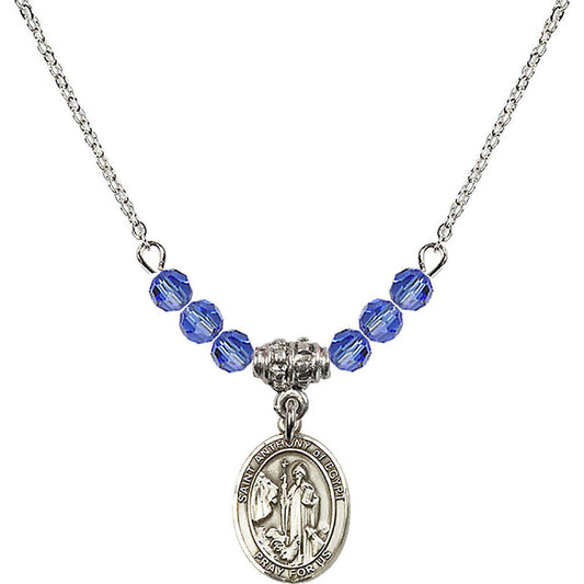 Sterling Silver Saint Anthony of Egypt Birthstone Necklace with Sapphire Beads - 9317