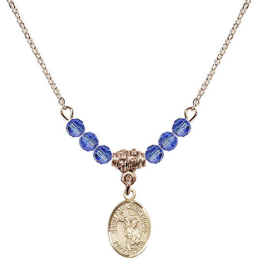 14kt Gold Filled Saint Paul of the Cross Birthstone Necklace with Sapphire Beads - 9318