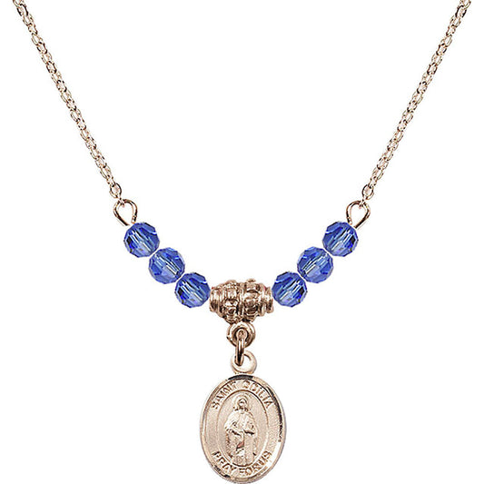 14kt Gold Filled Saint Odilia Birthstone Necklace with Sapphire Beads - 9319