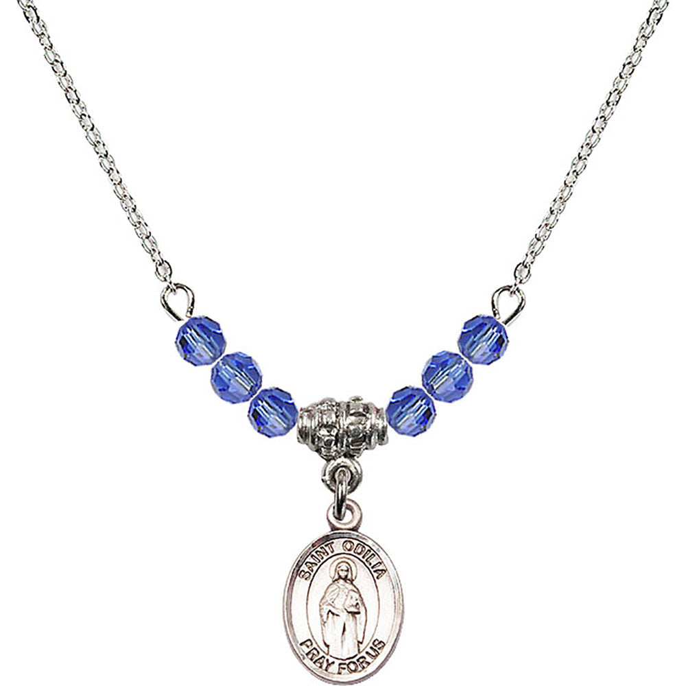 Sterling Silver Saint Odilia Birthstone Necklace with Sapphire Beads - 9319