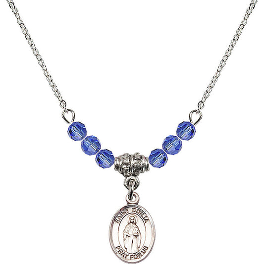 Sterling Silver Saint Odilia Birthstone Necklace with Sapphire Beads - 9319