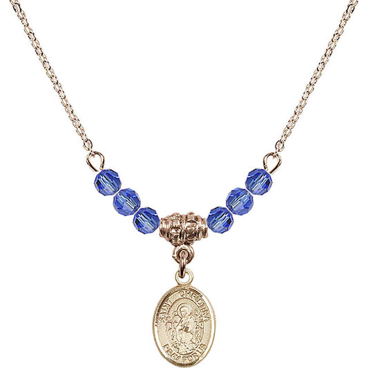 14kt Gold Filled Saint Christina the Astonishing Birthstone Necklace with Sapphire Beads - 9320